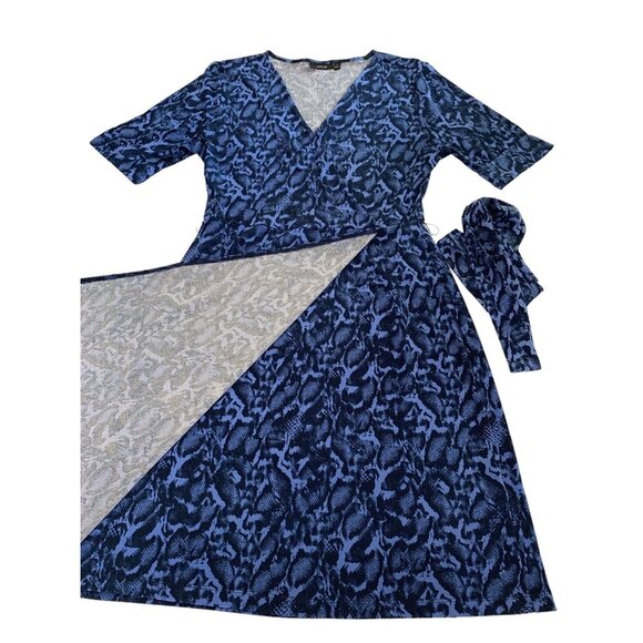 APT.9 Women's V-Neck Blue Animal Print Dress With Tie Waist Medium - Picture 9 of 12